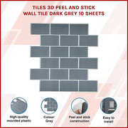 Tiles 3D Peel and Stick Wall Tile Dark Grey 10 Sheets V63-837071