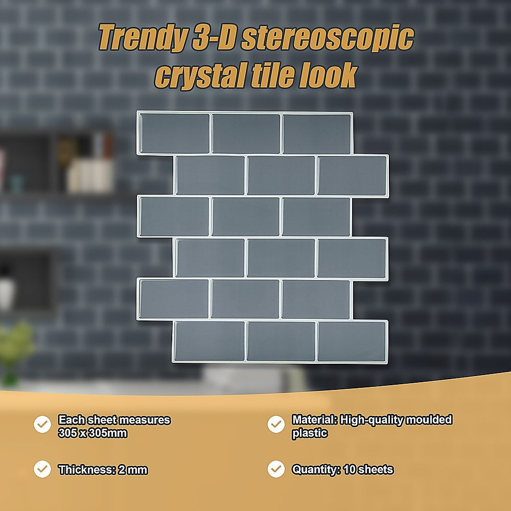 Tiles 3D Peel and Stick Wall Tile Dark Grey 10 Sheets V63-837071
