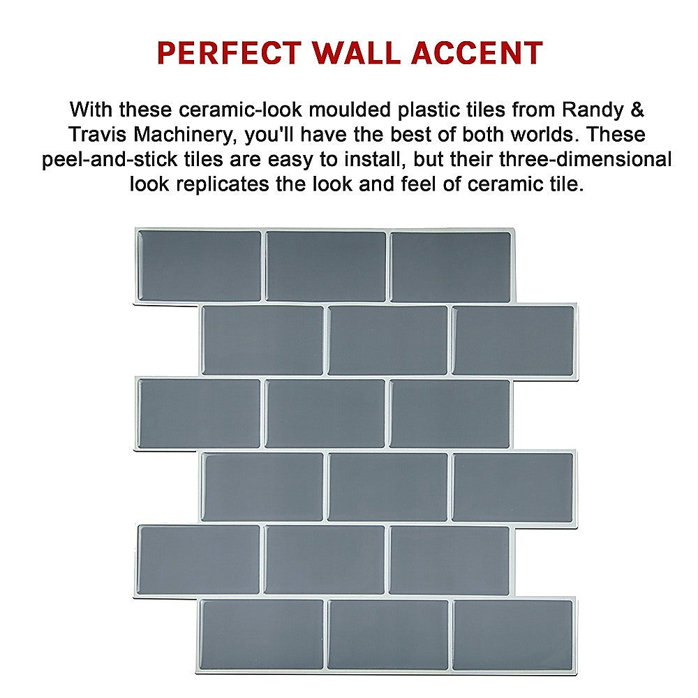 Tiles 3D Peel and Stick Wall Tile Dark Grey 10 Sheets V63-837071