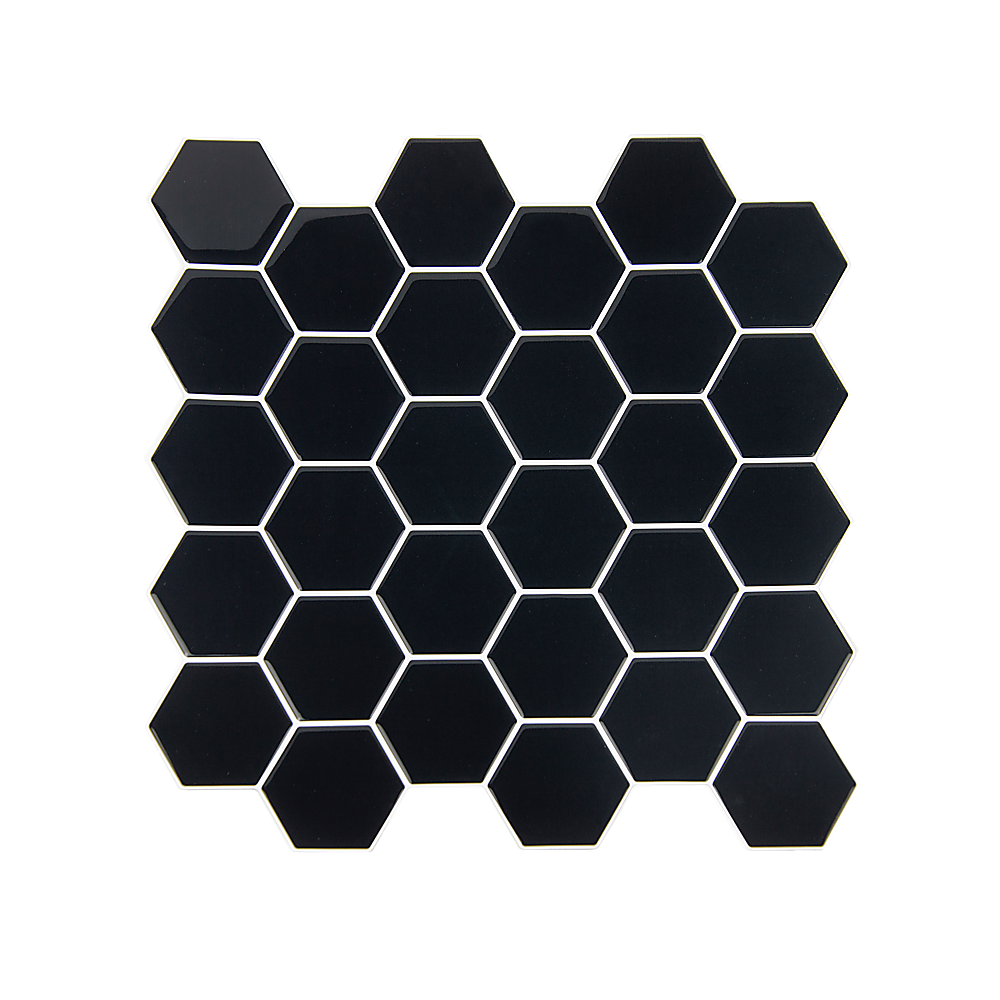 Tiles 3D Peel and Stick Wall Tile Hexagonal Mosaic Black 10 Sheets V63-837081
