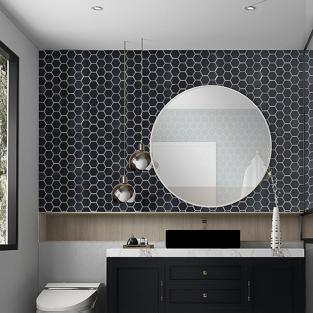 Tiles 3D Peel and Stick Wall Tile Hexagonal Mosaic Black 10 Sheets V63-837081