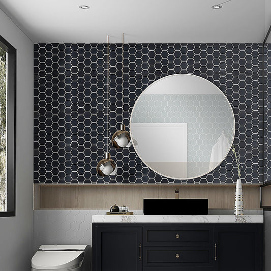 Tiles 3D Peel and Stick Wall Tile Hexagonal Mosaic Black 10 Sheets V63-837081