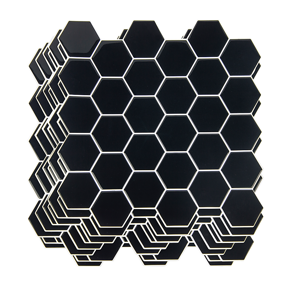 Tiles 3D Peel and Stick Wall Tile Hexagonal Mosaic Black 10 Sheets V63-837081