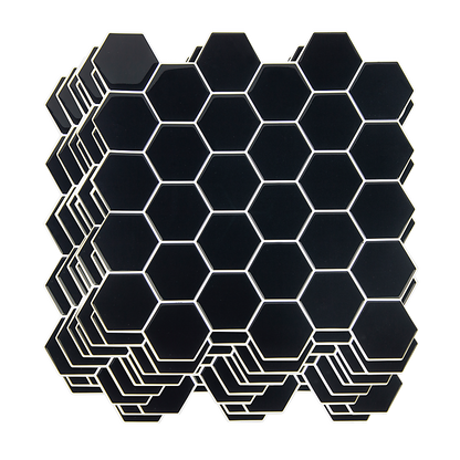 Tiles 3D Peel and Stick Wall Tile Hexagonal Mosaic Black 10 Sheets V63-837081