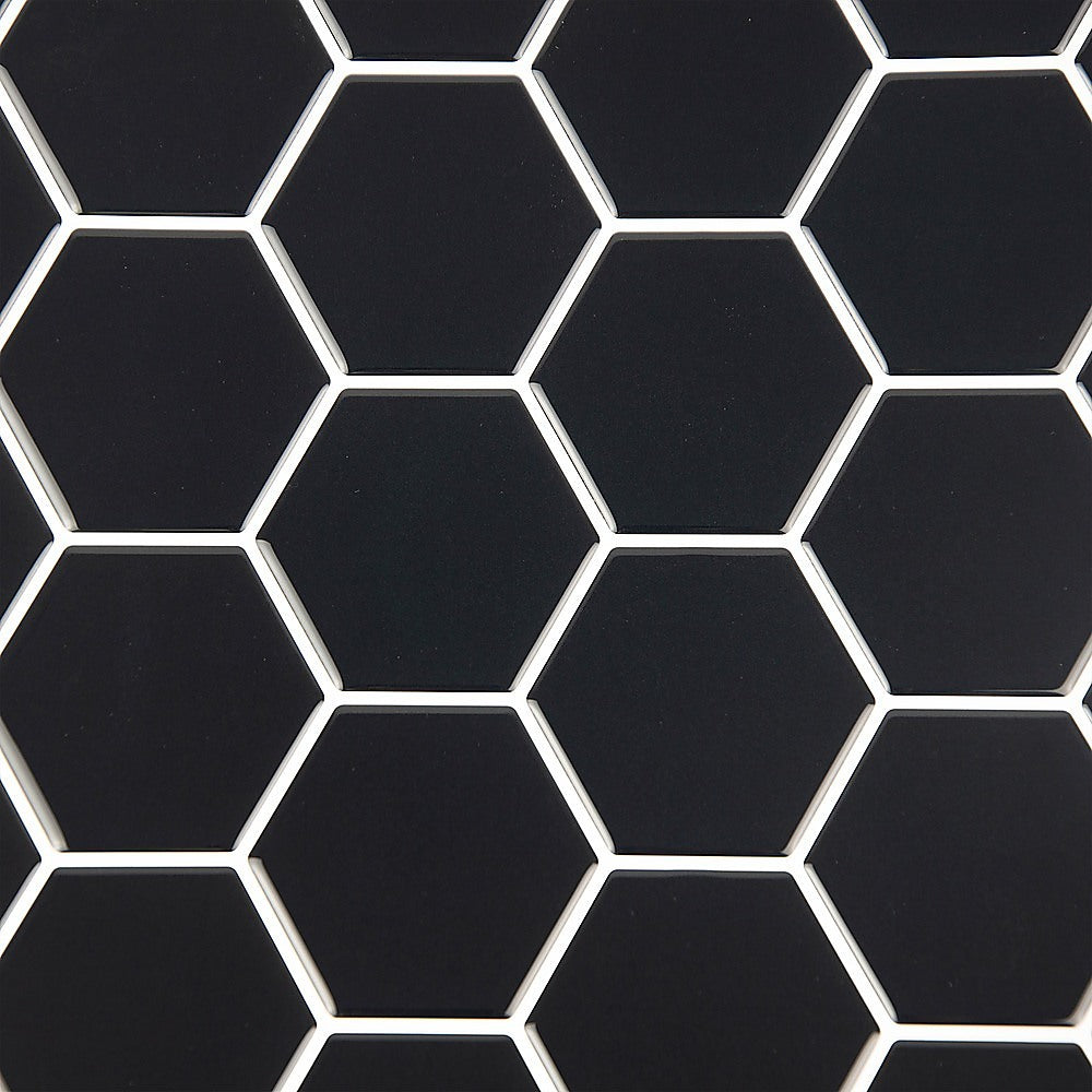 Tiles 3D Peel and Stick Wall Tile Hexagonal Mosaic Black 10 Sheets V63-837081