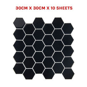 Tiles 3D Peel and Stick Wall Tile Hexagonal Mosaic Black 10 Sheets V63-837081