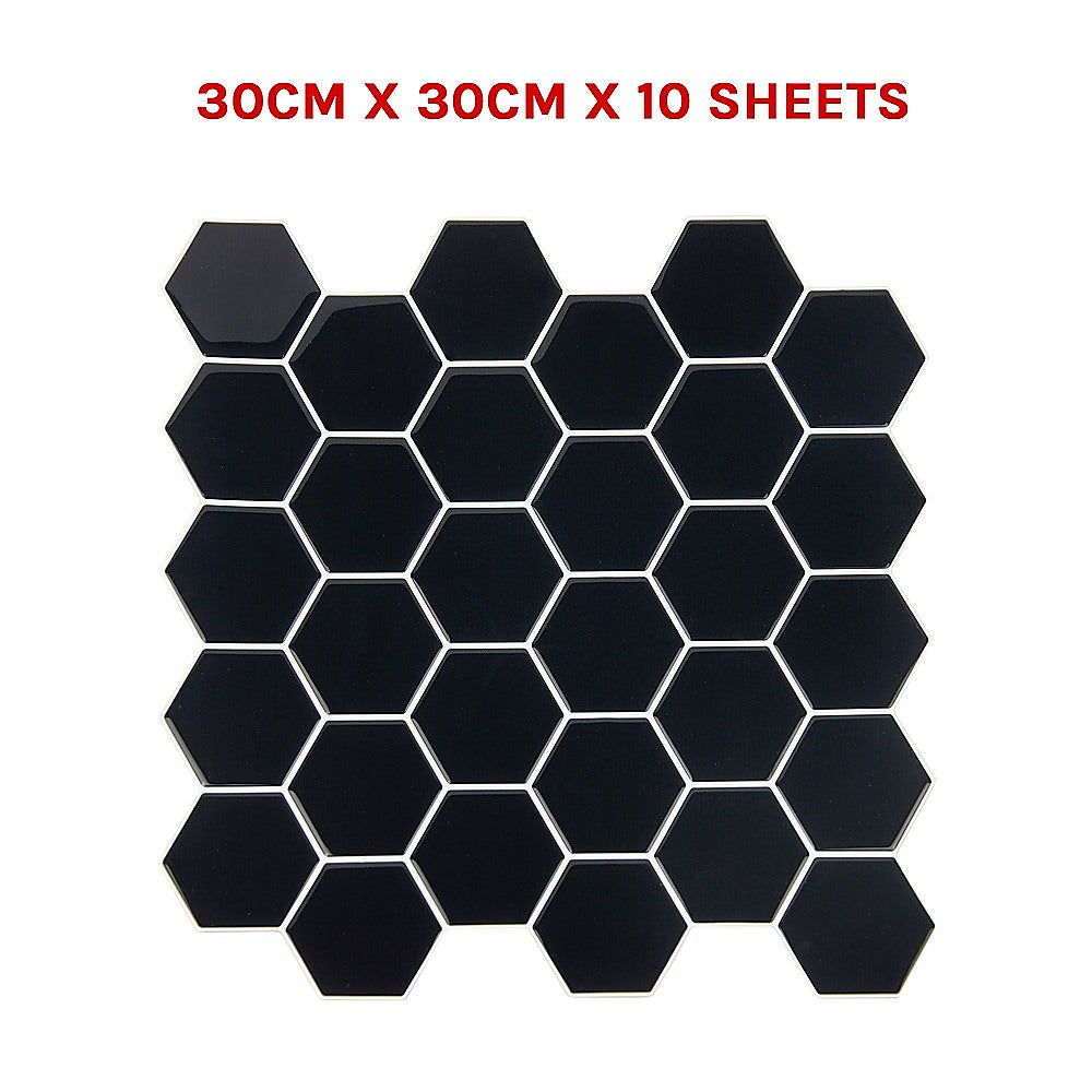Tiles 3D Peel and Stick Wall Tile Hexagonal Mosaic Black 10 Sheets V63-837081
