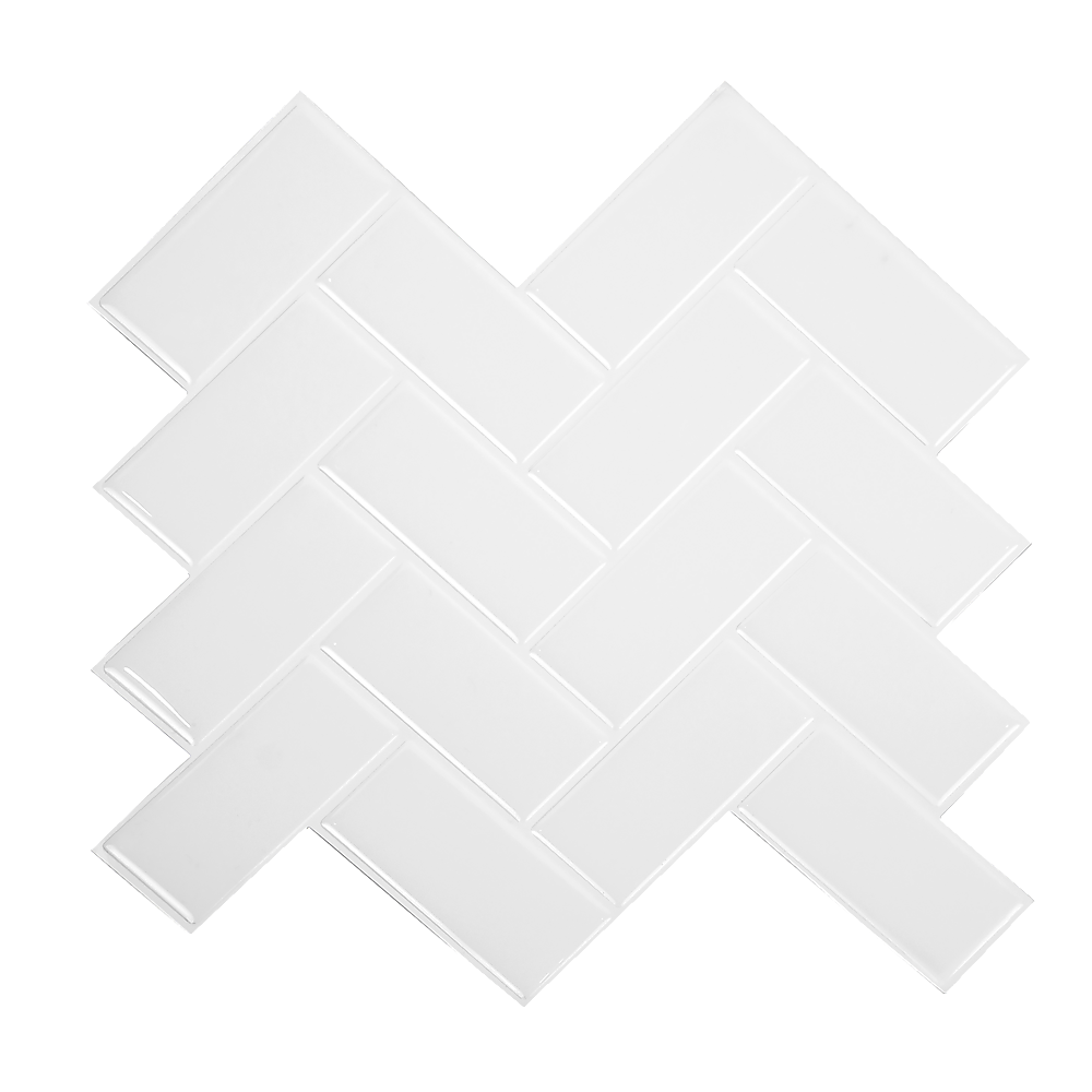 Tiles 3D Peel and Stick Wall Tile Herringbone White 10 Sheets V63-837091