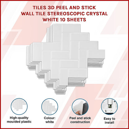 Tiles 3D Peel and Stick Wall Tile Herringbone White 10 Sheets V63-837091