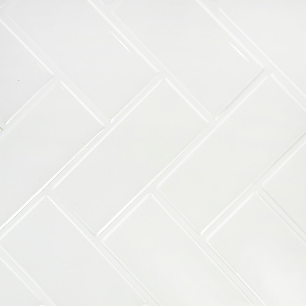 Tiles 3D Peel and Stick Wall Tile Herringbone White 10 Sheets V63-837091