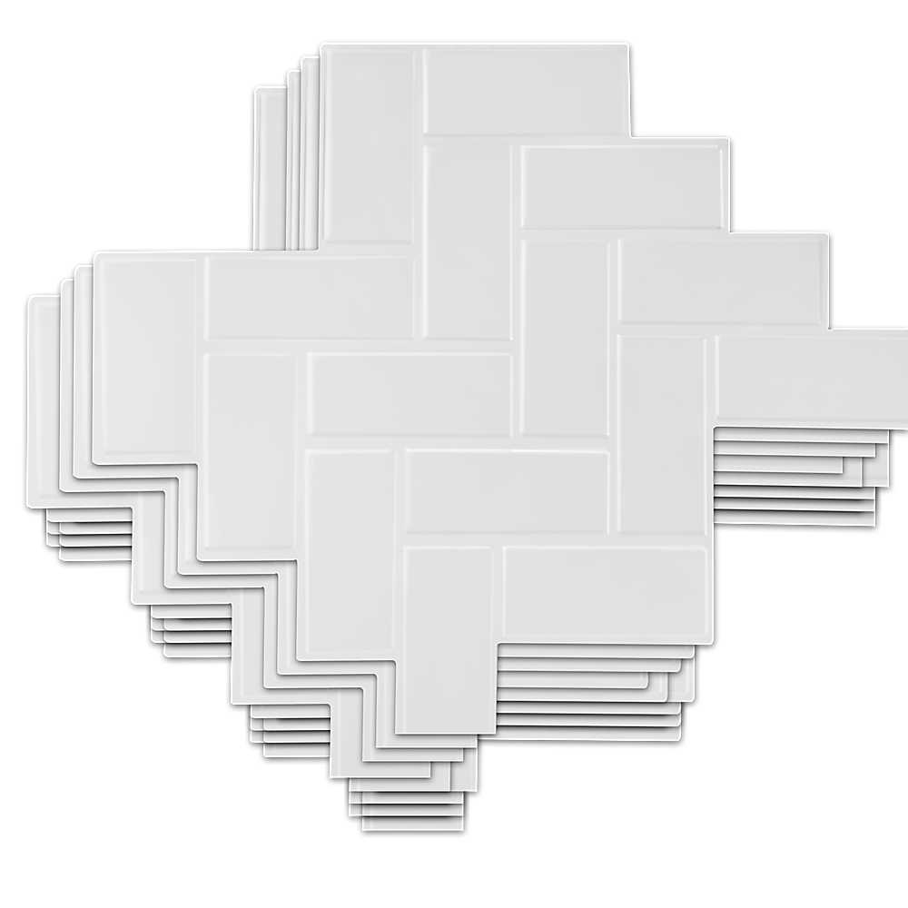 Tiles 3D Peel and Stick Wall Tile Herringbone White 10 Sheets V63-837091