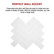 Tiles 3D Peel and Stick Wall Tile Herringbone White 10 Sheets V63-837091