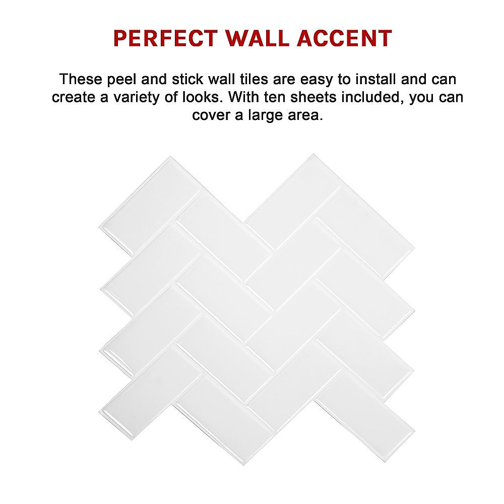 Tiles 3D Peel and Stick Wall Tile Herringbone White 10 Sheets V63-837091