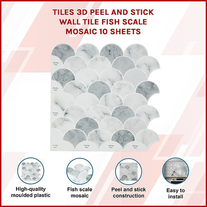 Tiles 3D Peel and Stick Wall Tile Fish Scale Mosaic 10 Sheets V63-837111