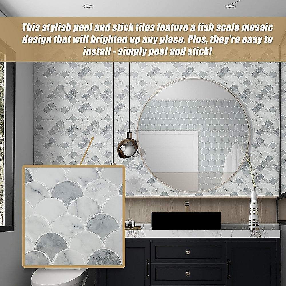 Tiles 3D Peel and Stick Wall Tile Fish Scale Mosaic 10 Sheets V63-837111