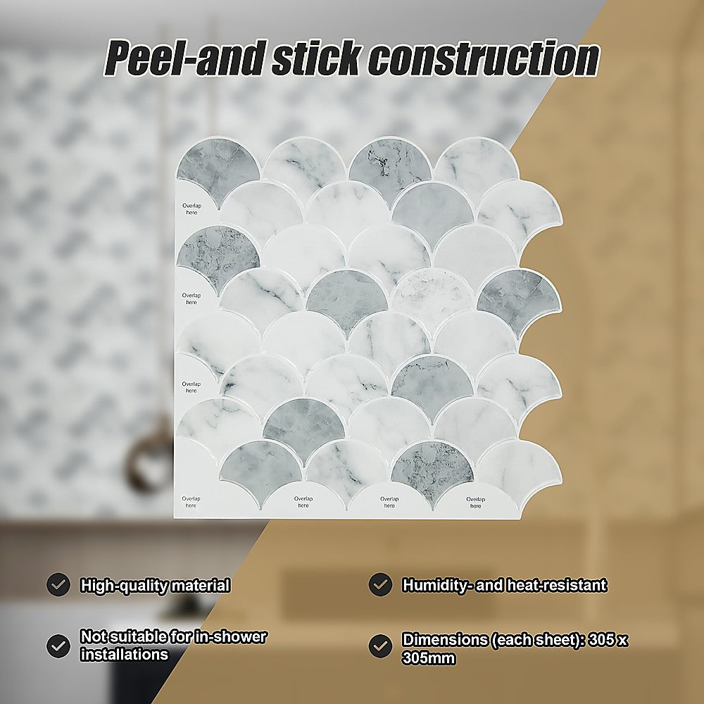 Tiles 3D Peel and Stick Wall Tile Fish Scale Mosaic 10 Sheets V63-837111