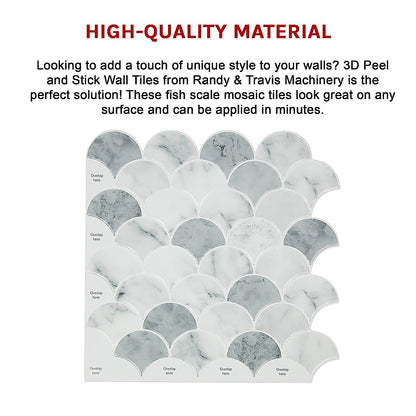 Tiles 3D Peel and Stick Wall Tile Fish Scale Mosaic 10 Sheets V63-837111