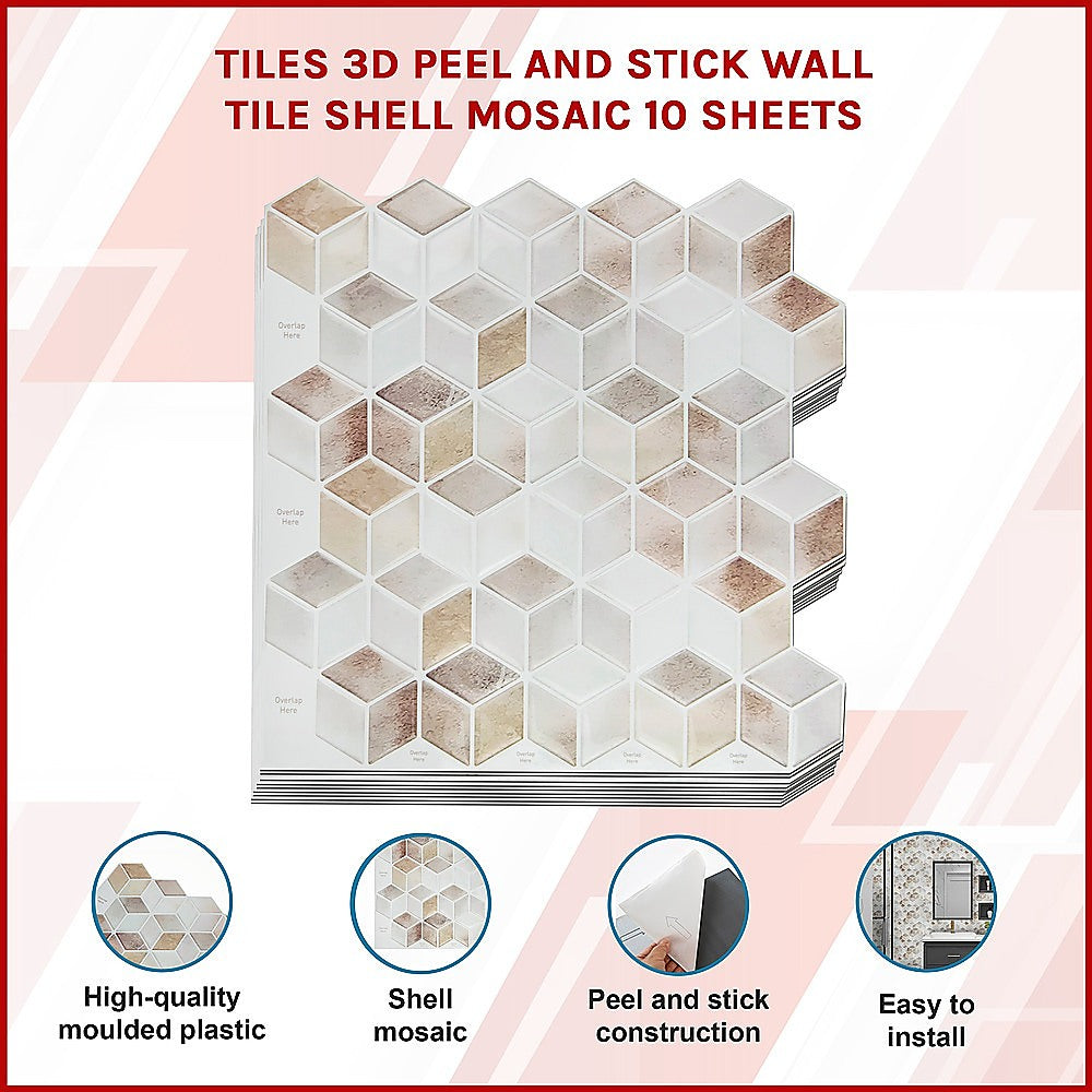 Tiles 3D Peel and Stick Wall Tile Shell Mosaic 10 Sheets V63-837121