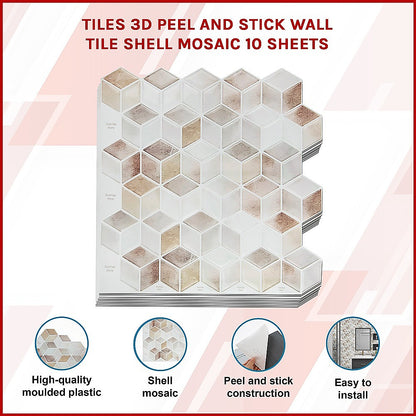 Tiles 3D Peel and Stick Wall Tile Shell Mosaic 10 Sheets V63-837121