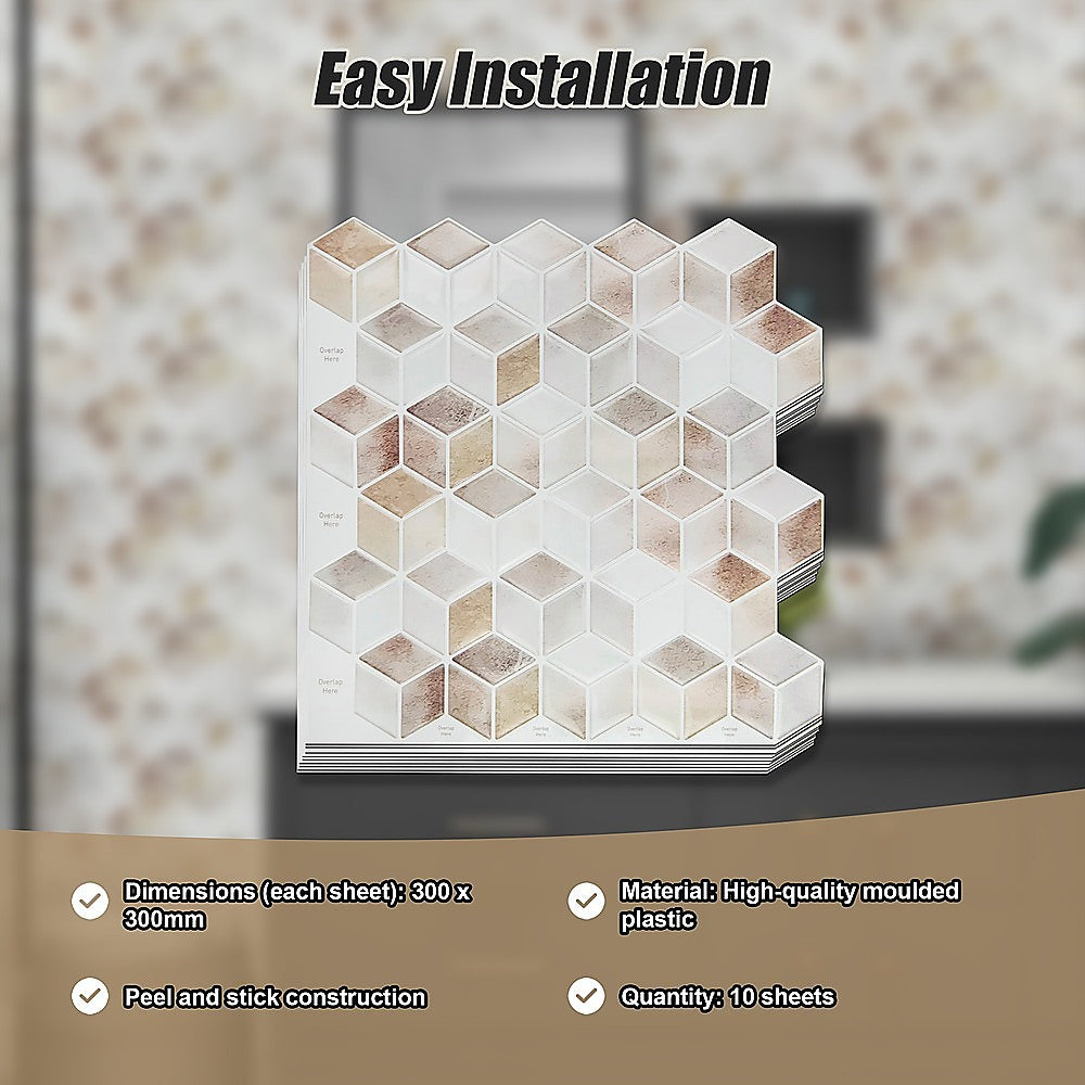 Tiles 3D Peel and Stick Wall Tile Shell Mosaic 10 Sheets V63-837121