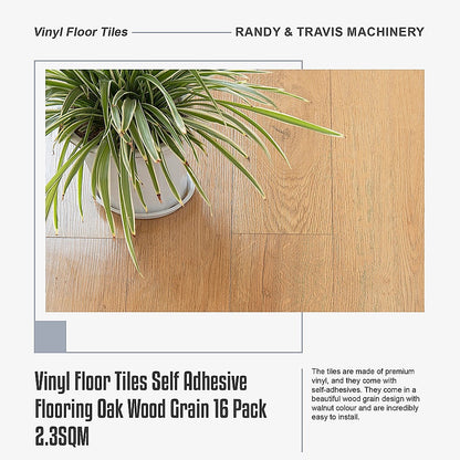 Vinyl Floor Tiles Self Adhesive Flooring Oak Look Wood Grain 16 Pack 2.3SQM