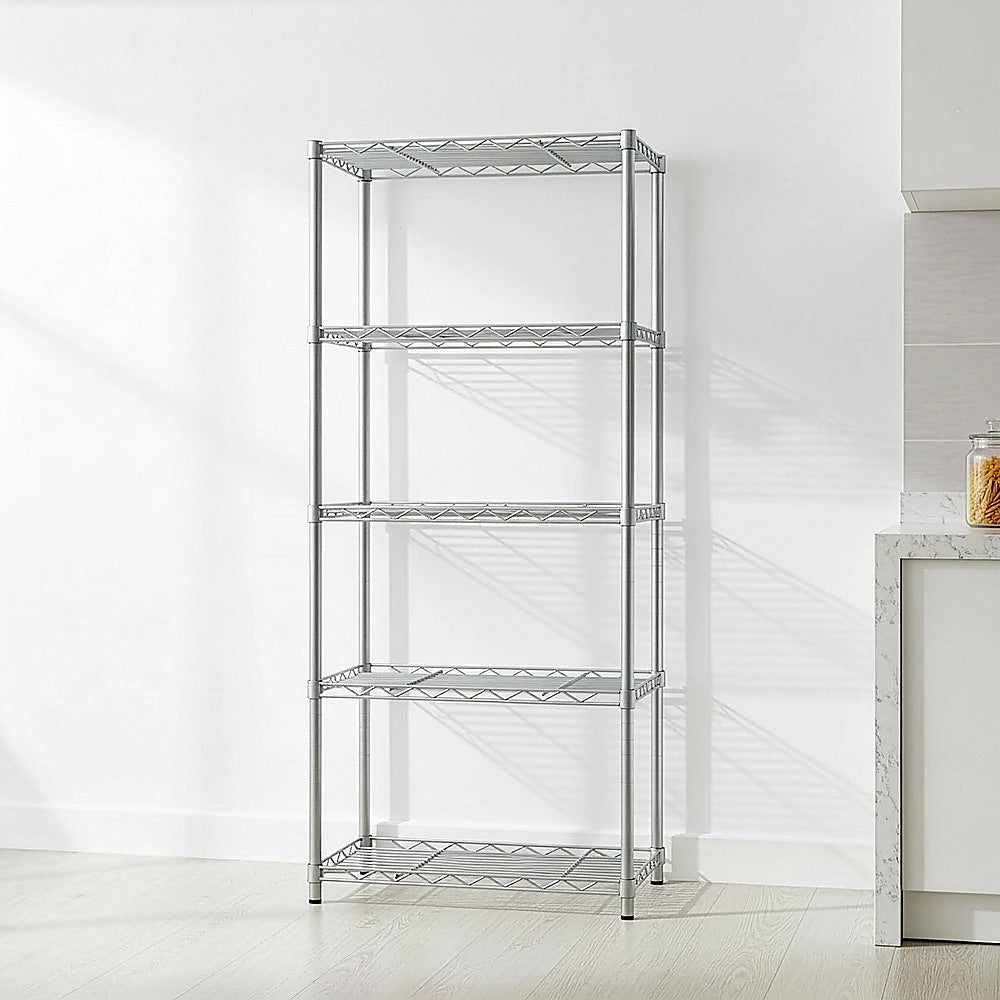 5 Tier Silver Metal Storage Rack Shelving Wire Shelf V63-837161