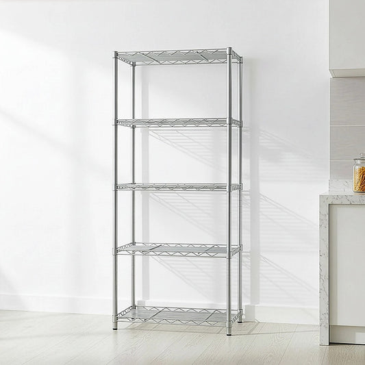 5 Tier Silver Metal Storage Rack Shelving Wire Shelf V63-837161