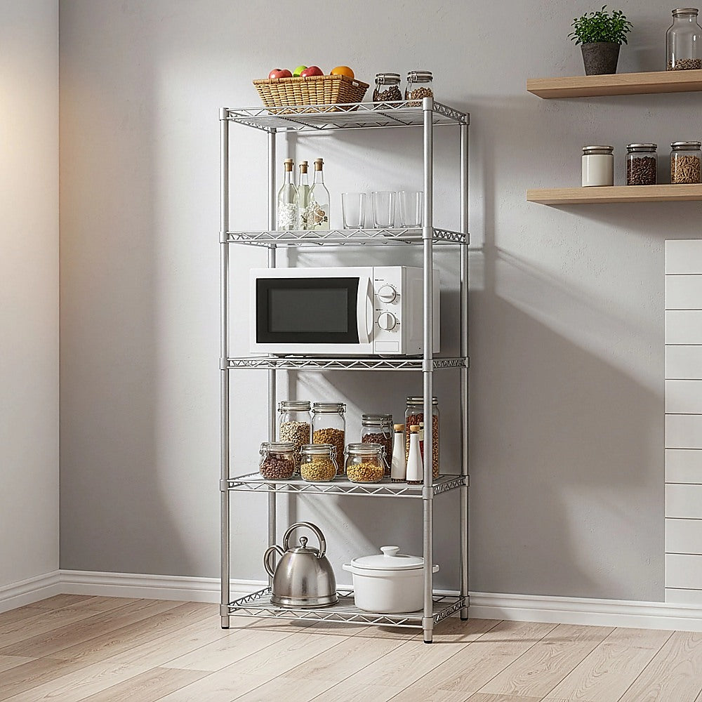 5 Tier Silver Metal Storage Rack Shelving Wire Shelf V63-837161