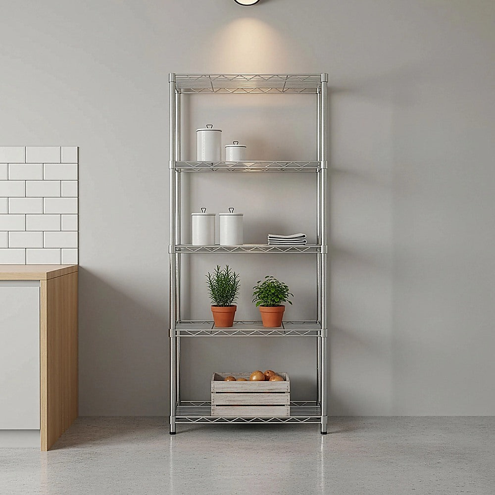 5 Tier Silver Metal Storage Rack Shelving Wire Shelf V63-837161