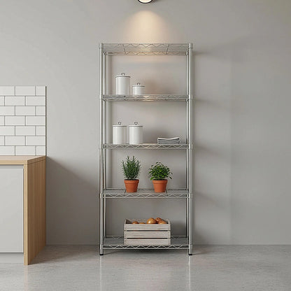 5 Tier Silver Metal Storage Rack Shelving Wire Shelf V63-837161