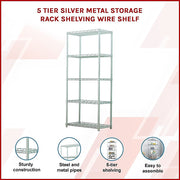 5 Tier Silver Metal Storage Rack Shelving Wire Shelf V63-837161