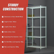 5 Tier Silver Metal Storage Rack Shelving Wire Shelf V63-837161