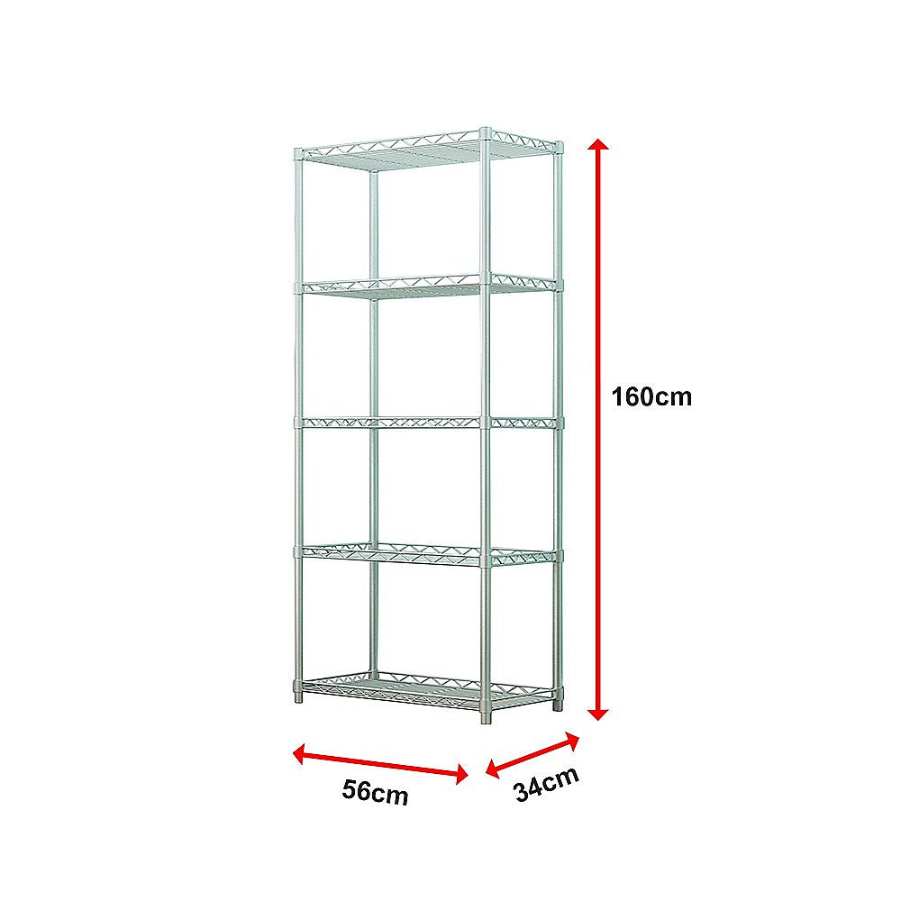 5 Tier Silver Metal Storage Rack Shelving Wire Shelf V63-837161