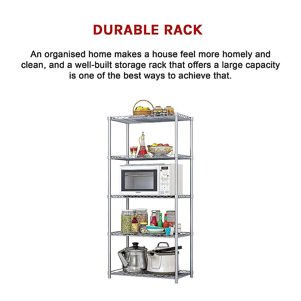 5 Tier Silver Metal Storage Rack Shelving Wire Shelf V63-837161