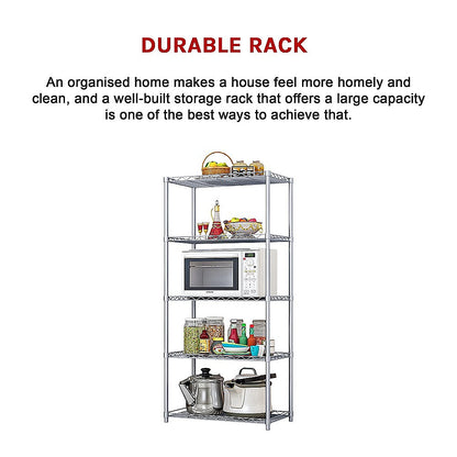 5 Tier Silver Metal Storage Rack Shelving Wire Shelf V63-837161