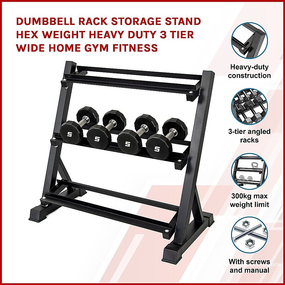 Dumbbell Rack Storage Stand Hex Weight Heavy Duty 3 Tier Wide Home Gym Fitness V63-837171