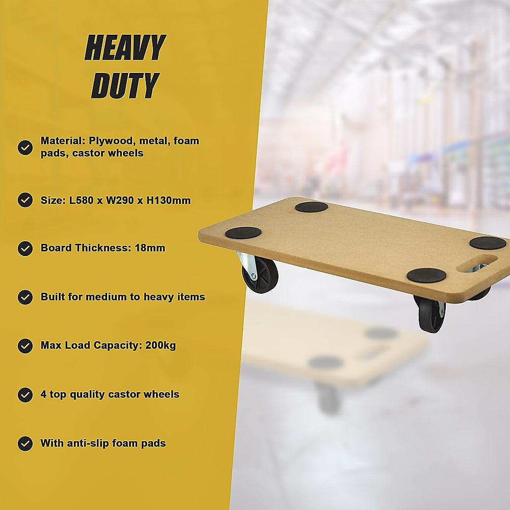 200kg Heavy Duty Hand Dolly Furniture Wooden Trolley Cart Moving Platform Mover V63-837191