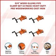 3/4" Wood Gluing Pipe Clamp Set (4 Pack) Heavy Duty PRO Woodworking Cast Iron V63-837211