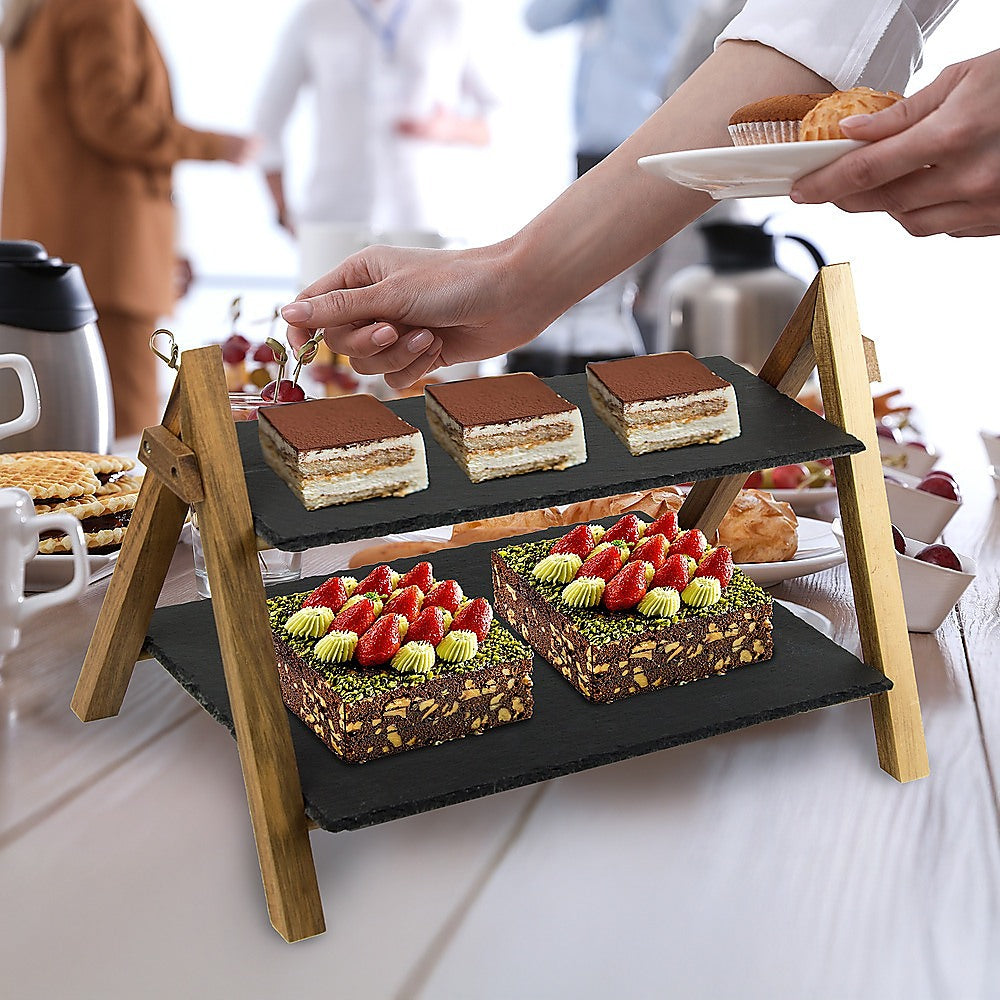 Party 2 Tier Cake Stand Slate Wedding Tiered Serving Stand Afternoon Tea V63-837241