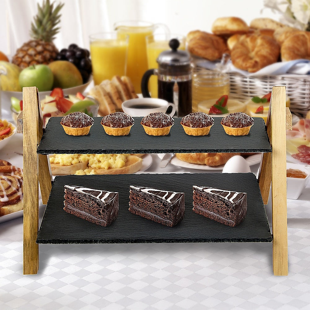 Party 2 Tier Cake Stand Slate Wedding Tiered Serving Stand Afternoon Tea V63-837241