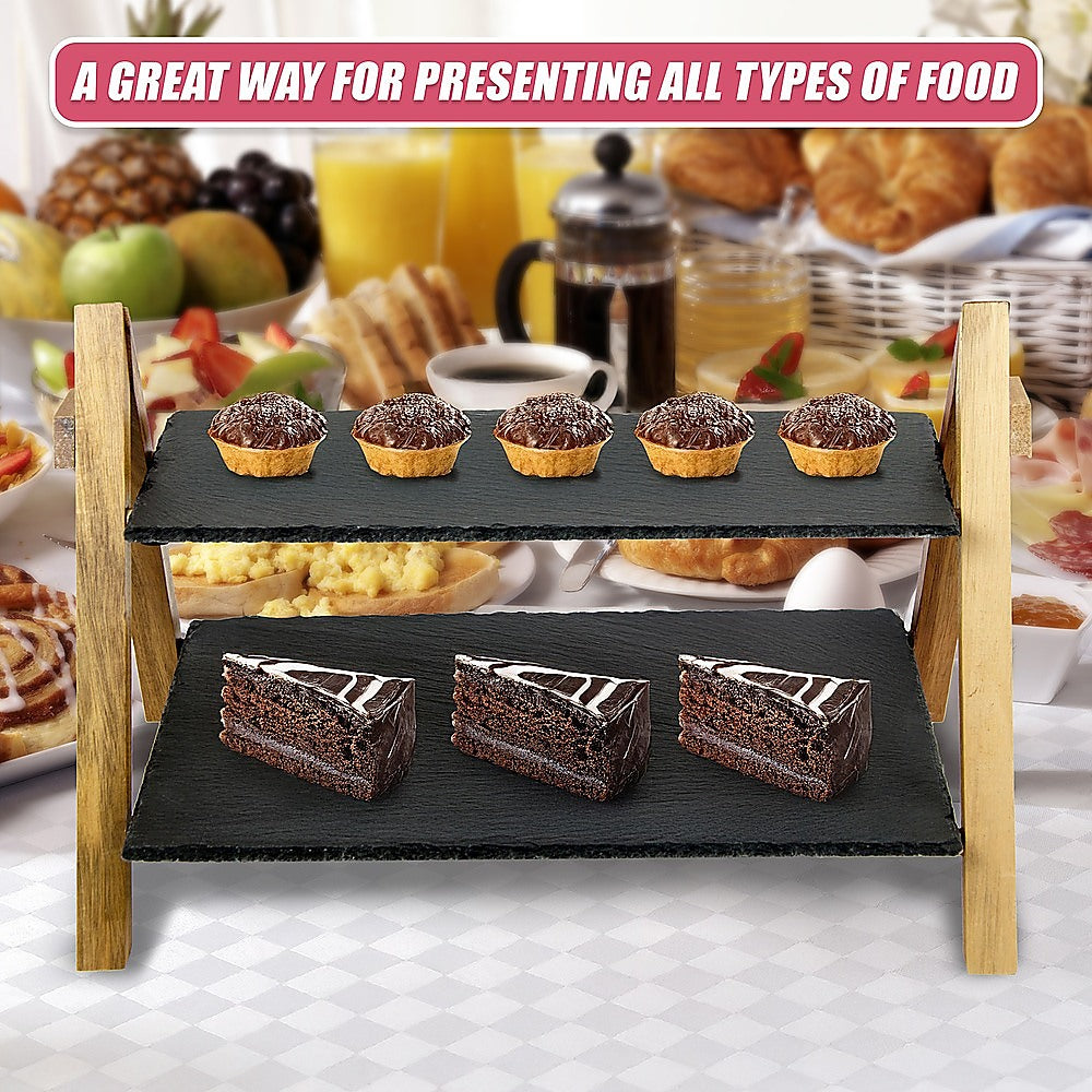 Party 2 Tier Cake Stand Slate Wedding Tiered Serving Stand Afternoon Tea V63-837241
