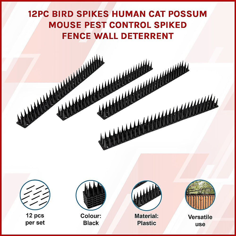 12pc Bird Spikes Human Cat Possum Mouse Pest Control Spiked Fence Wall Deterrent V63-837291