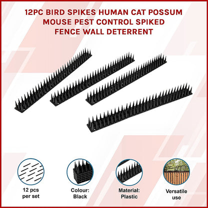 12pc Bird Spikes Human Cat Possum Mouse Pest Control Spiked Fence Wall Deterrent V63-837291