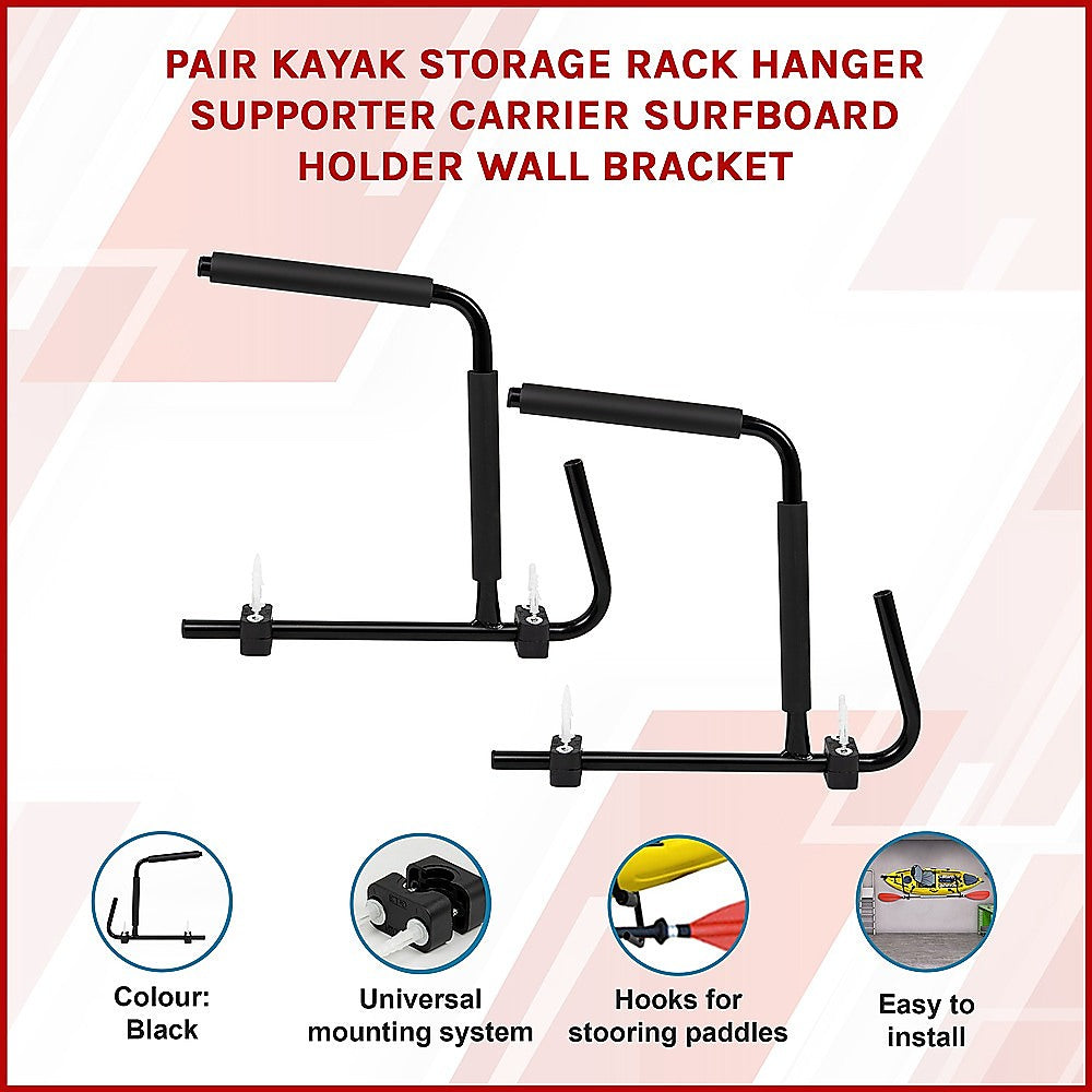 Pair Kayak Storage Rack Hanger Supporter Carrier Surfboard Holder Wall Bracket V63-837311