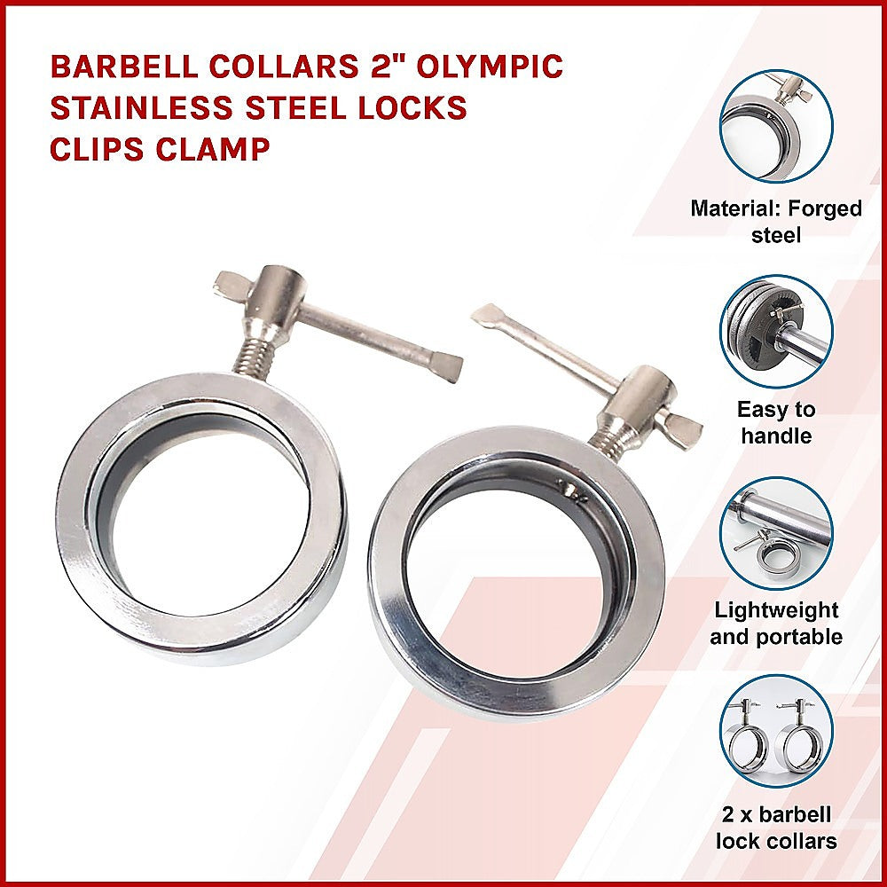 Barbell Collars 2" Olympic Stainless Steel Locks Clips Clamp V63-837331