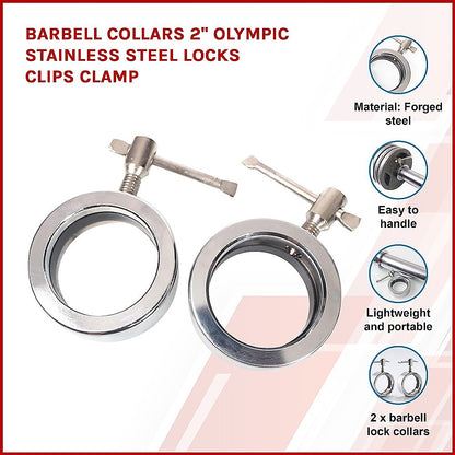 Barbell Collars 2" Olympic Stainless Steel Locks Clips Clamp V63-837331