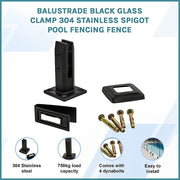 Balustrade Black Glass Clamp 304 Stainless Spigot Pool Fencing Fence V63-837341