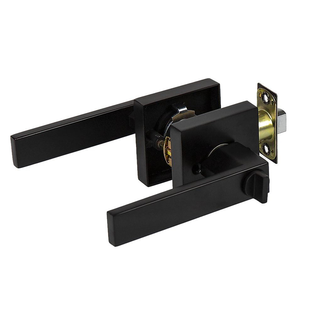 Door Handle Set Lever Privacy Function Square Black V63-837371