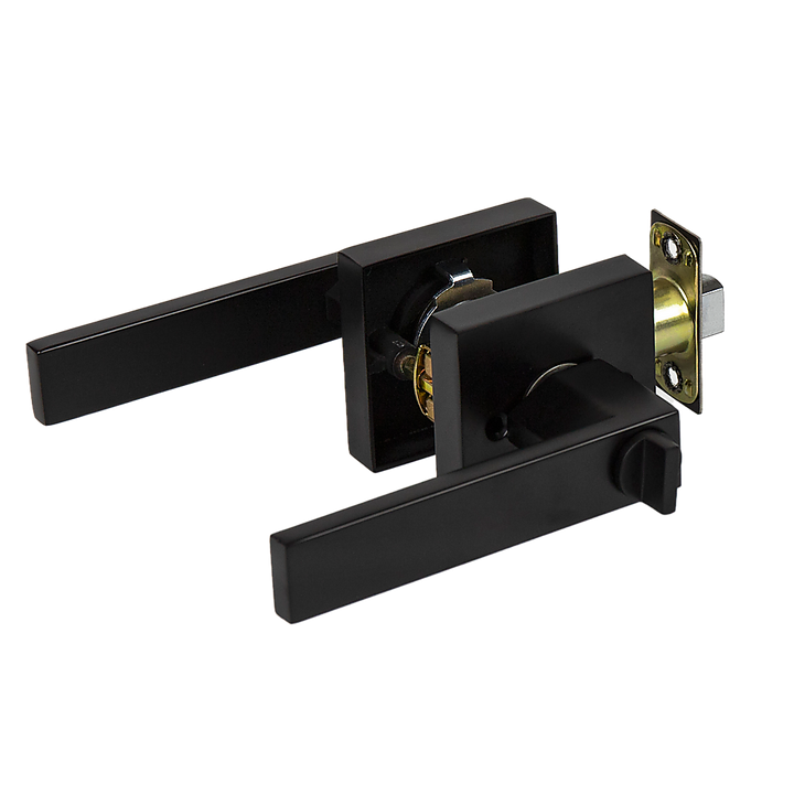 Door Handle Set Lever Privacy Function Square Black V63-837371