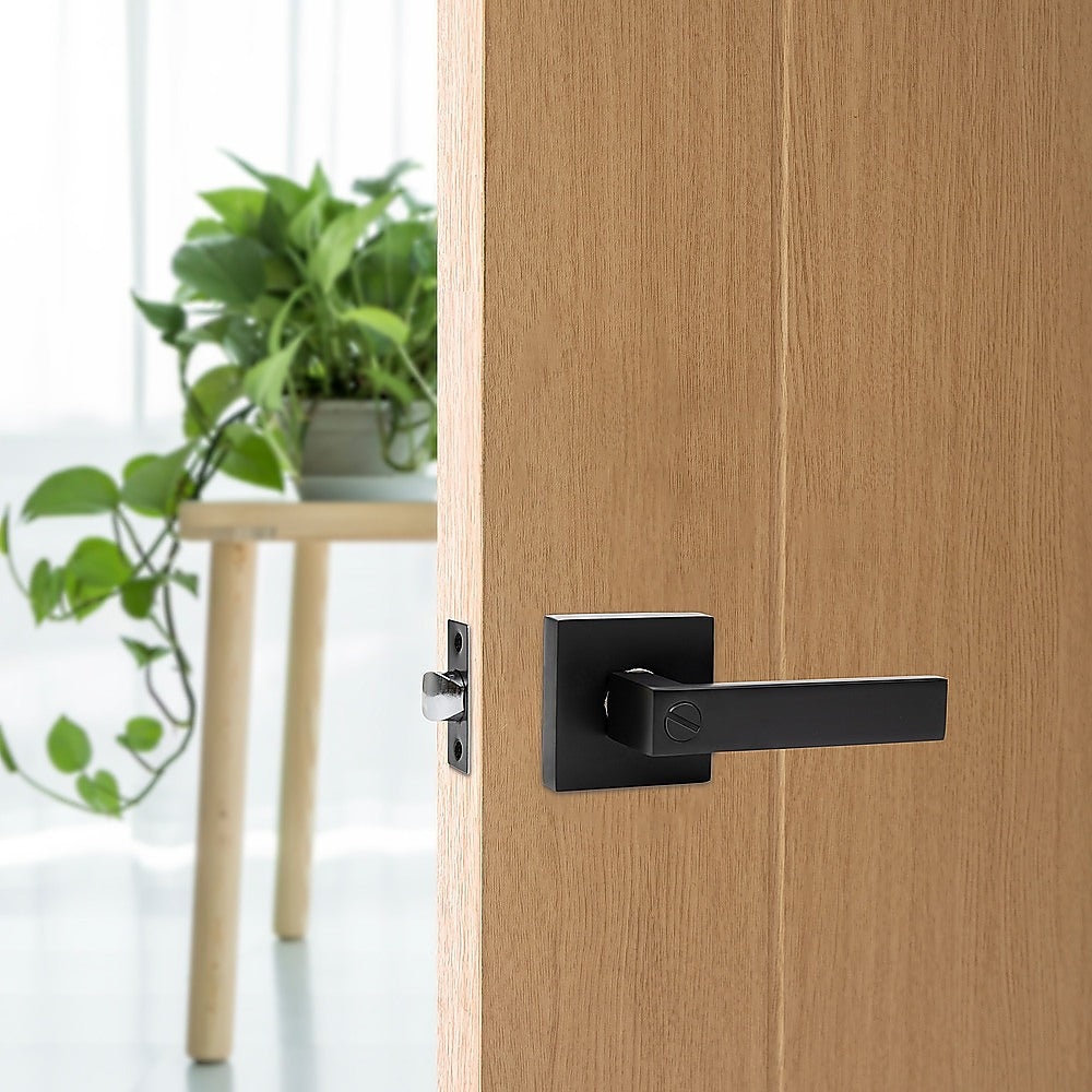 Door Handle Set Lever Privacy Function Square Black V63-837371